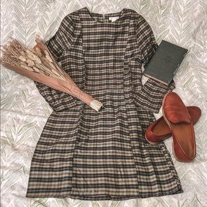 Size S Navy and Green Long Sleeved Checkered H&M Dress